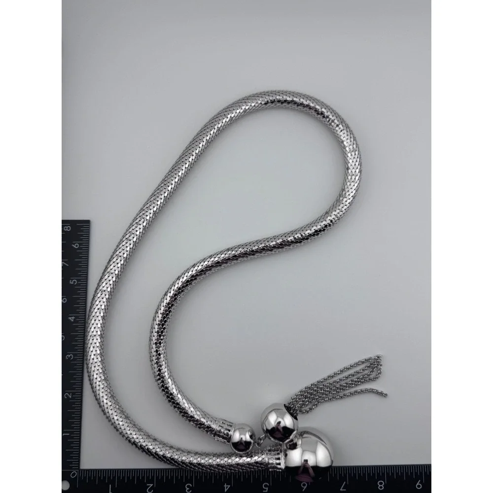 Vintage Whiting & Davis Signed Silver Tone Mesh Tassel Belt